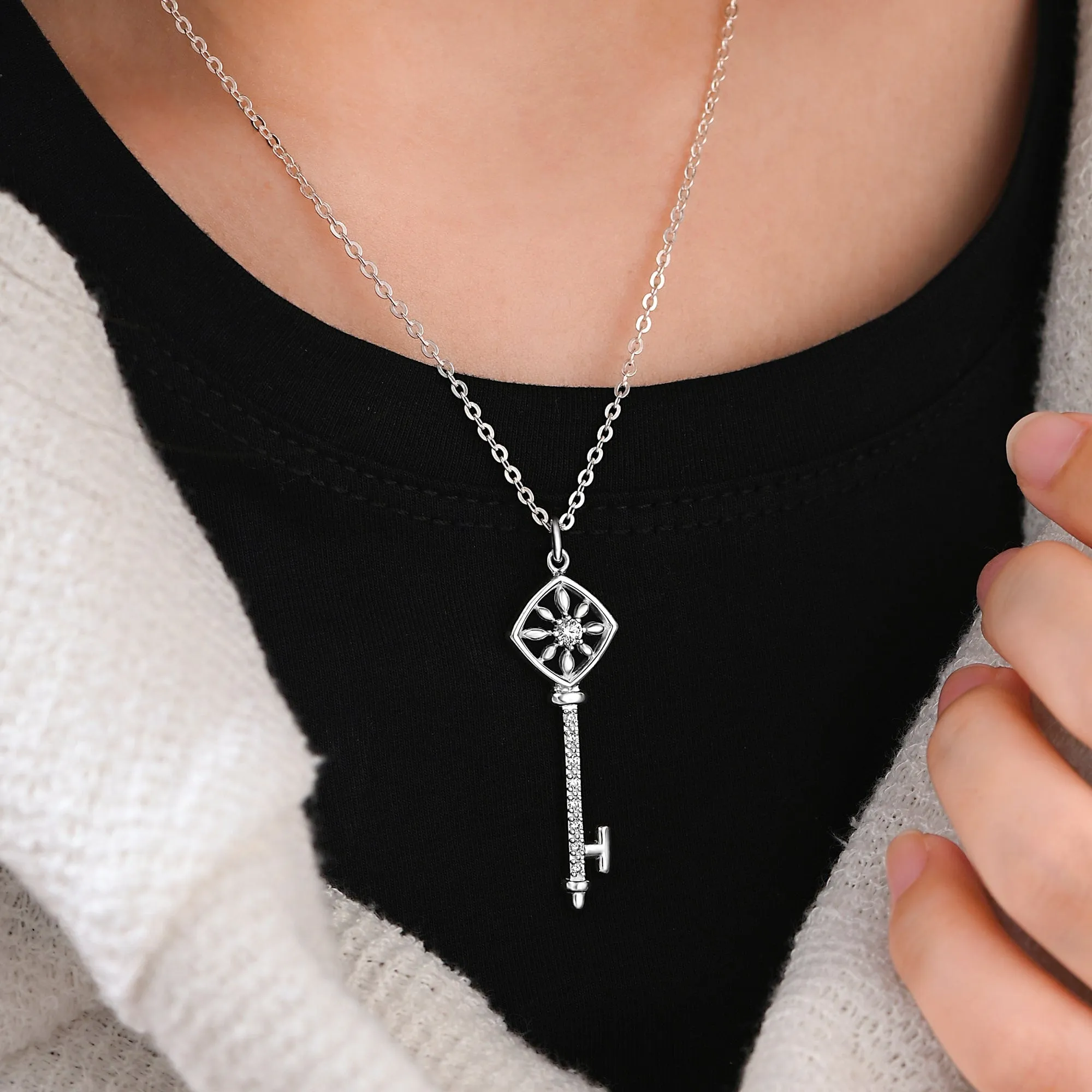 Square Compass Key Sterling Silver Pendant