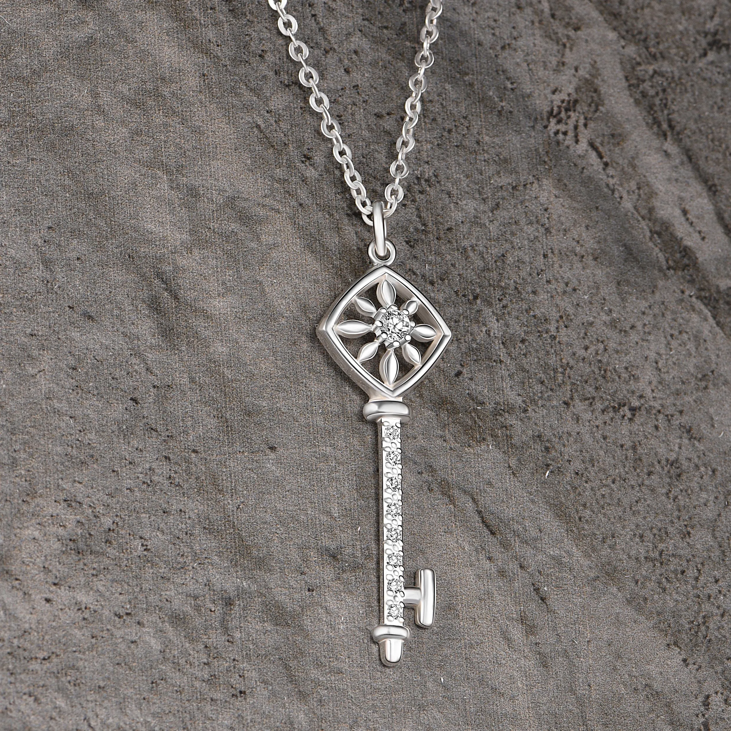 Square Compass Key Sterling Silver Pendant