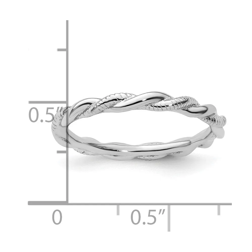 Stackable Expressions Rhodium-Plated Polished & Textured Twist Ring in Sterling Silver