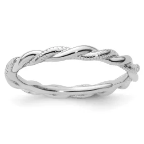 Stackable Expressions Rhodium-Plated Polished & Textured Twist Ring in Sterling Silver