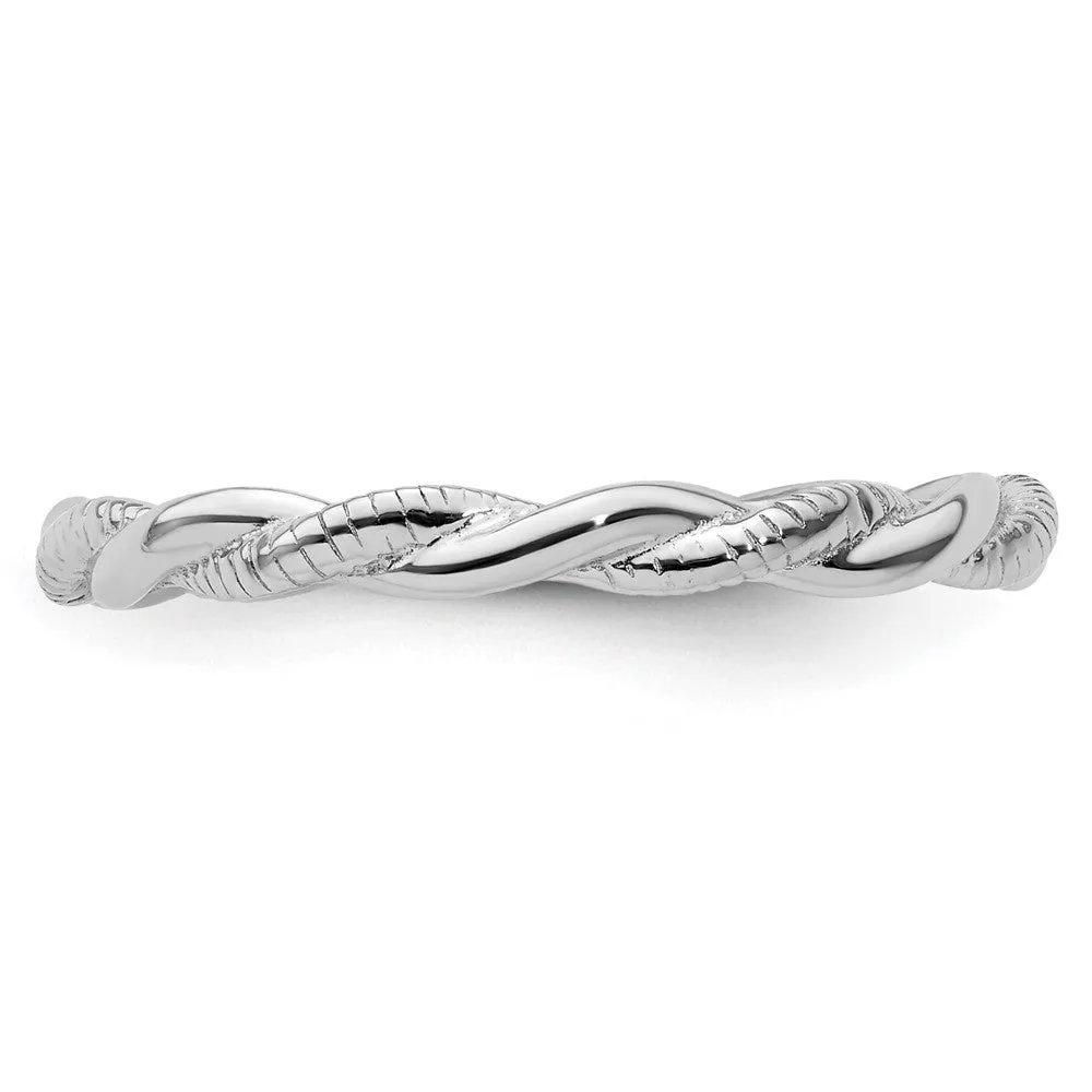 Stackable Expressions Rhodium-Plated Polished & Textured Twist Ring in Sterling Silver