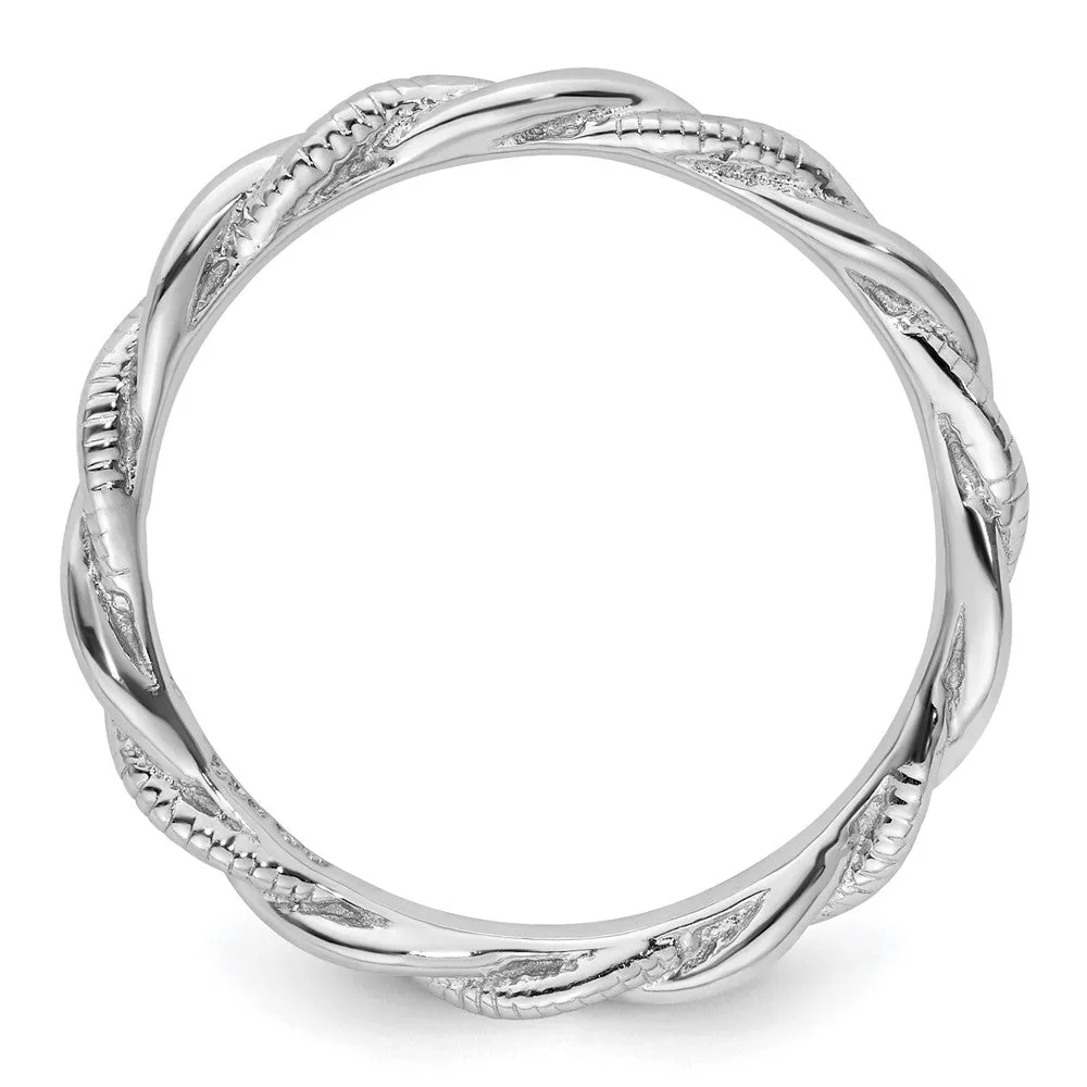 Stackable Expressions Rhodium-Plated Polished & Textured Twist Ring in Sterling Silver