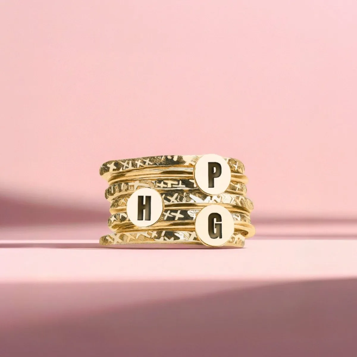 Stackable Initial Rings | 3 Initials, 8 Ring Set