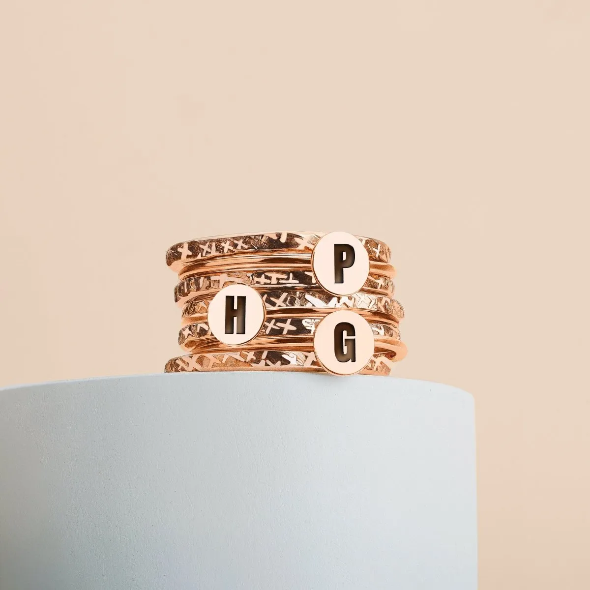 Stackable Initial Rings | 3 Initials, 8 Ring Set