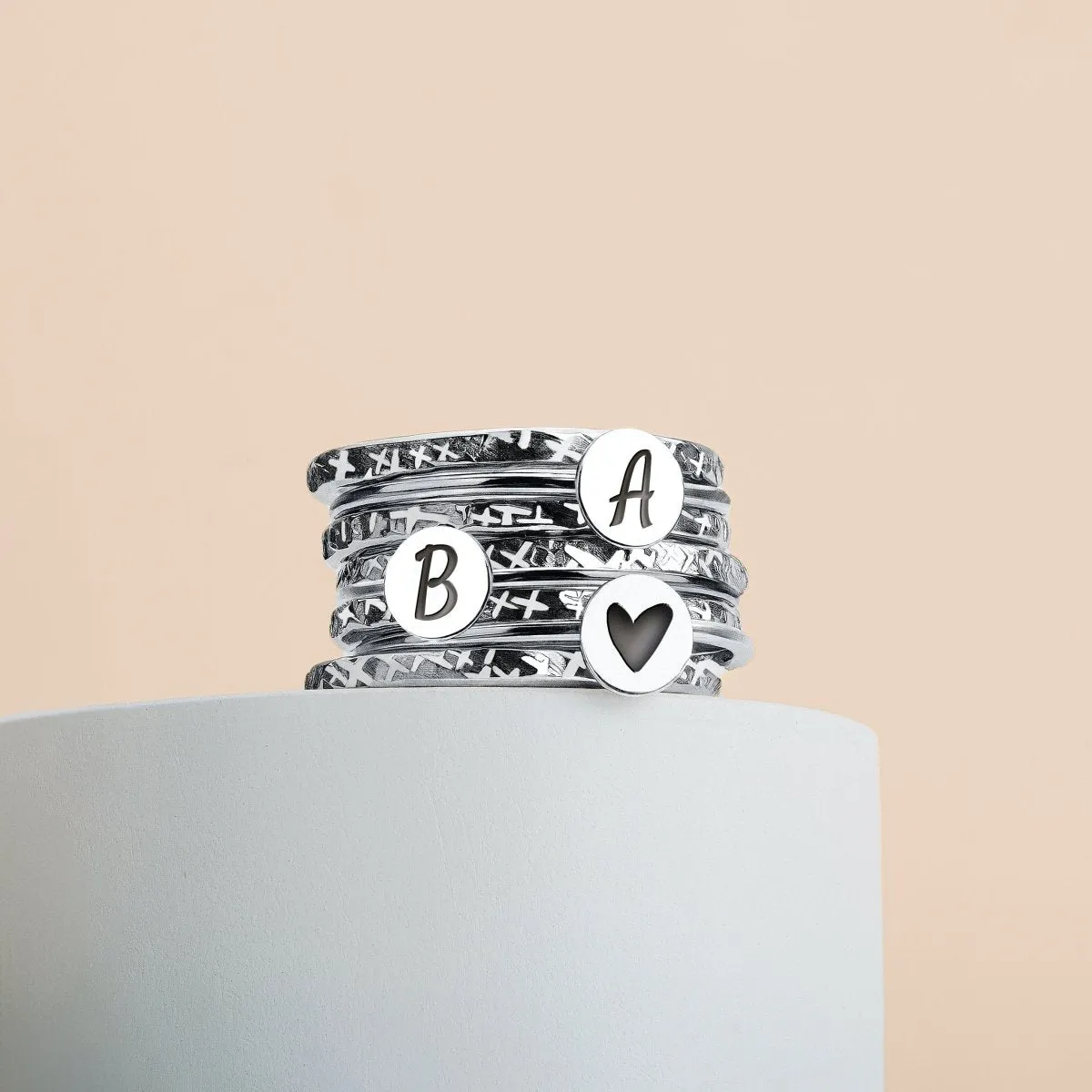 Stackable Initial Rings | 3 Initials, 8 Ring Set