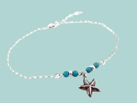 Sterling Silver Anklet for Women with the Sea Star charms