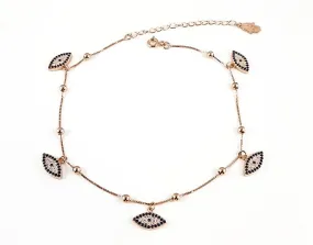 Sterling Silver Blue Eye Anklet 14K Rose Gold Plated