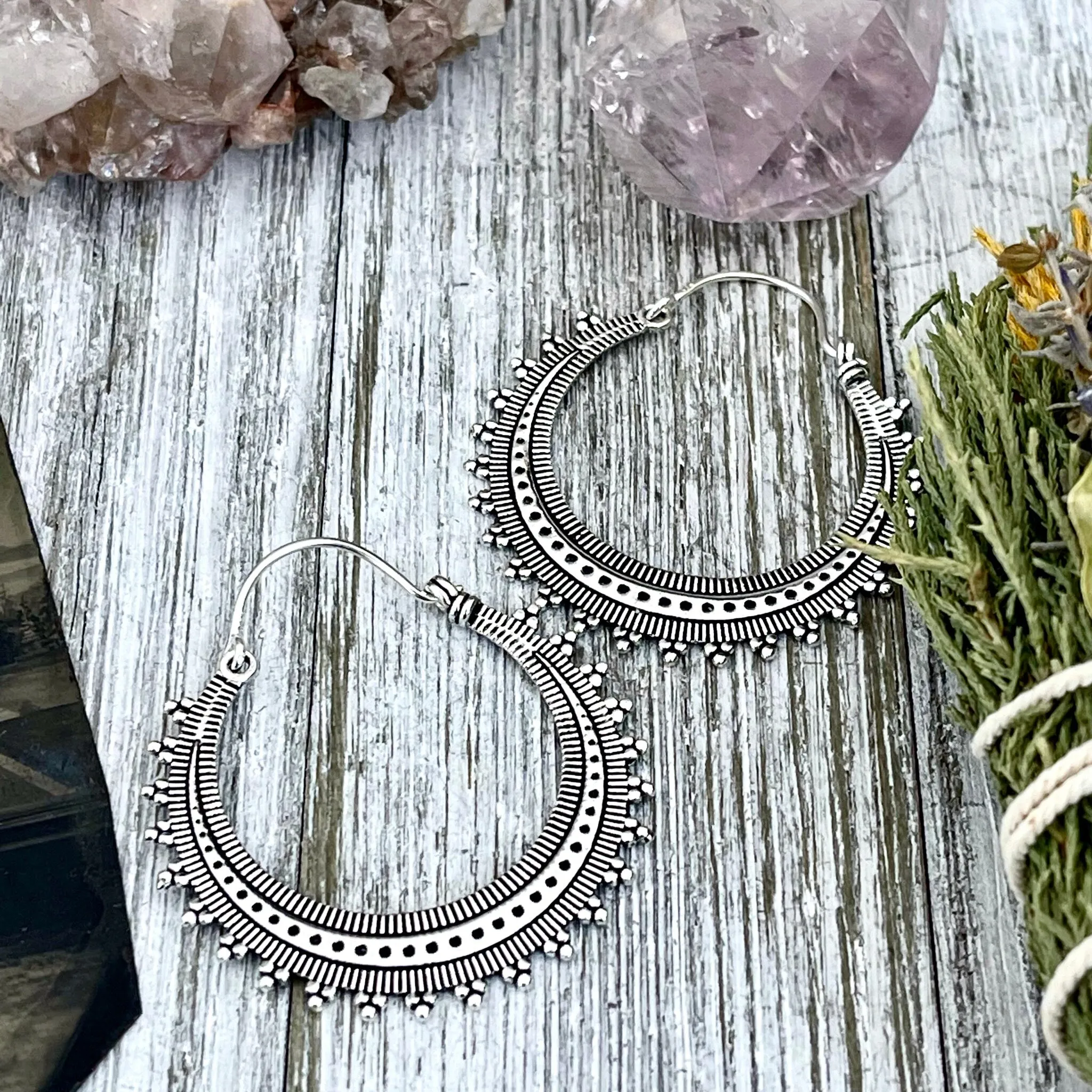 Sterling Silver Decorated Hoop Earring