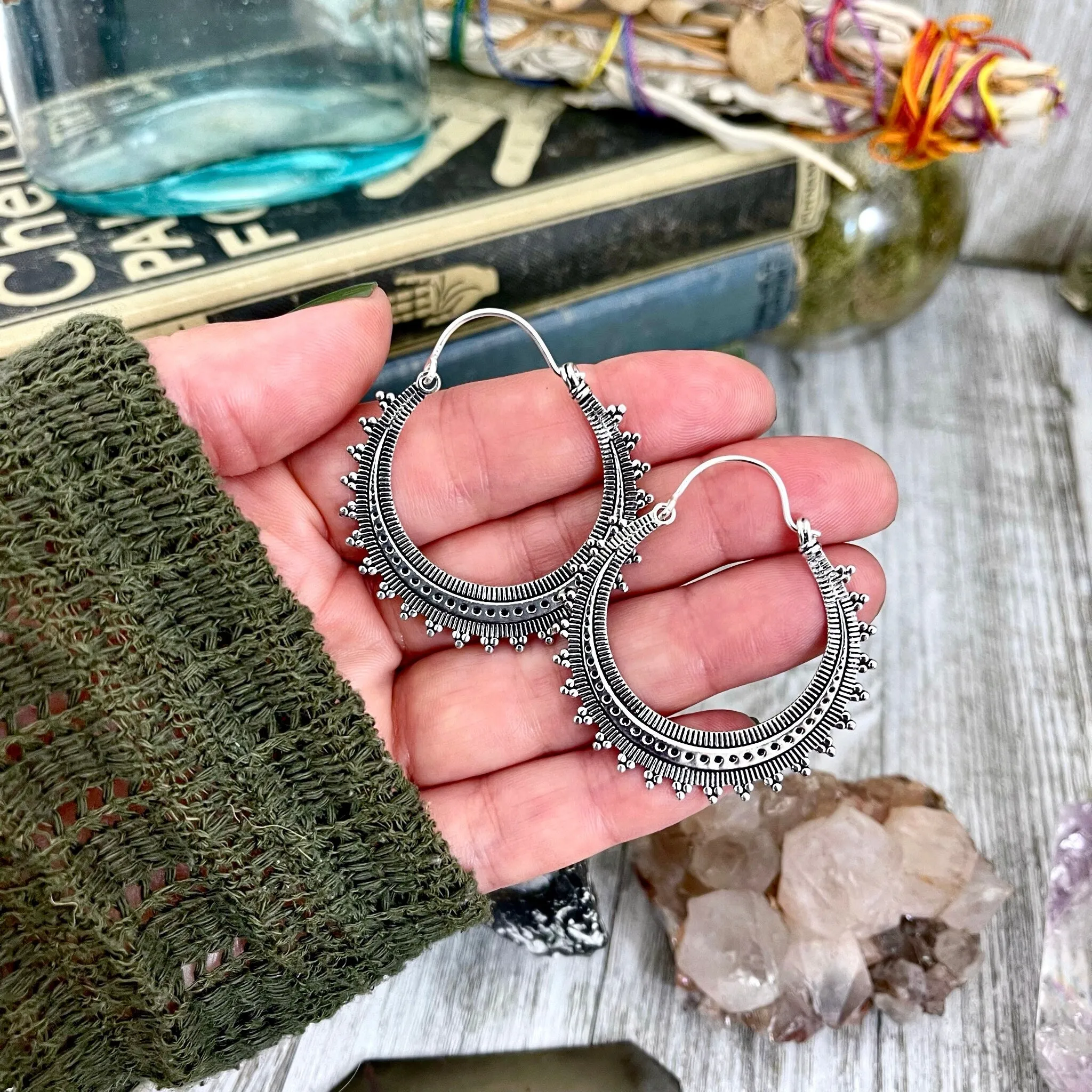 Sterling Silver Decorated Hoop Earring