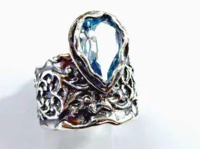 Sterling silver ring  for woman,  bohemian unique rings set with Blue Topaz.