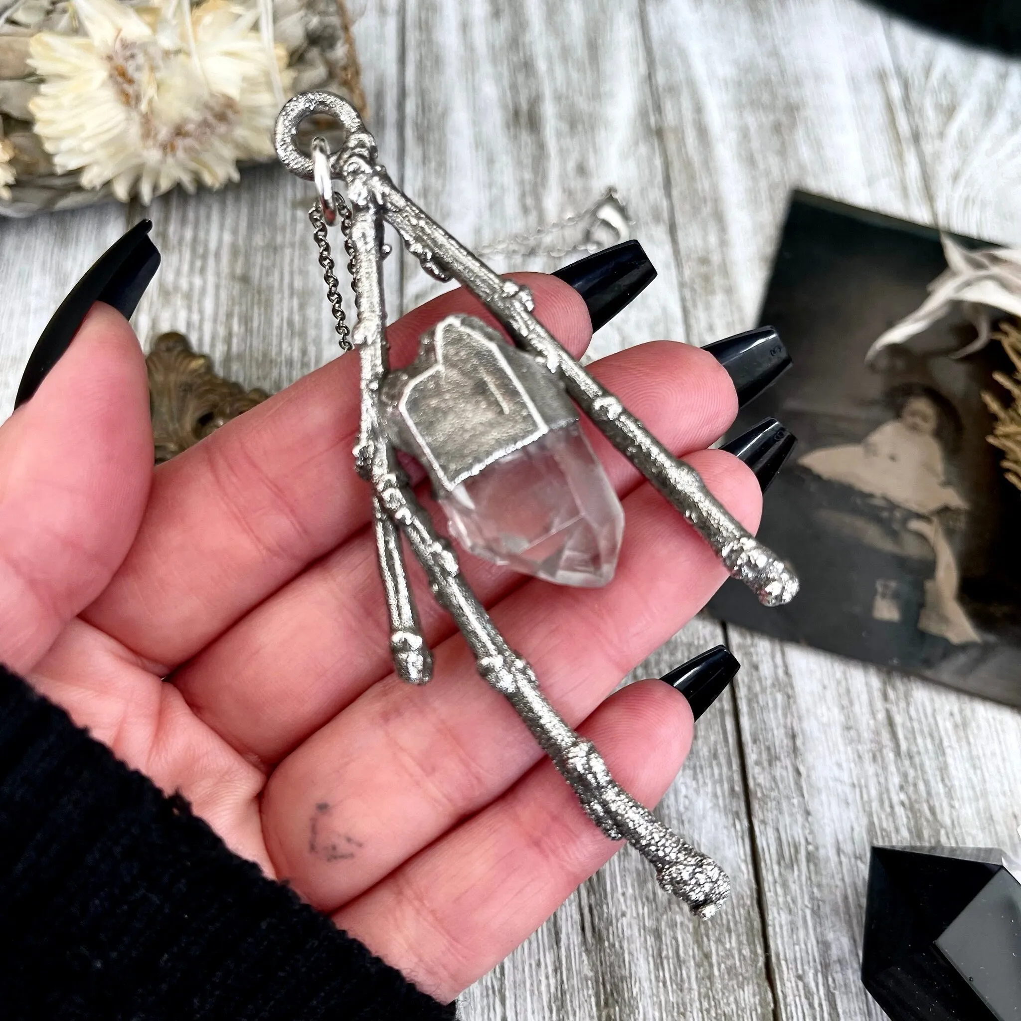 Sticks & Stones Collection- Clear Quartz Necklace in Fine Silver /