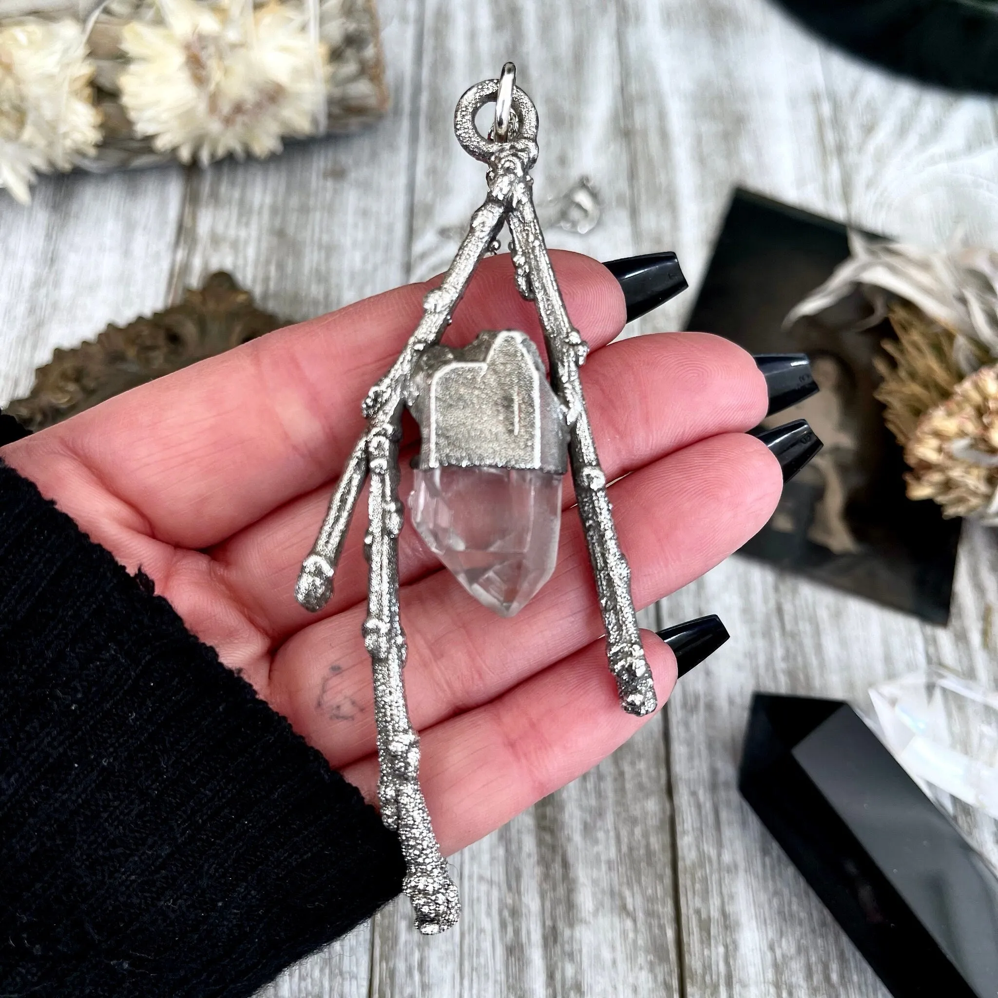 Sticks & Stones Collection- Clear Quartz Necklace in Fine Silver /