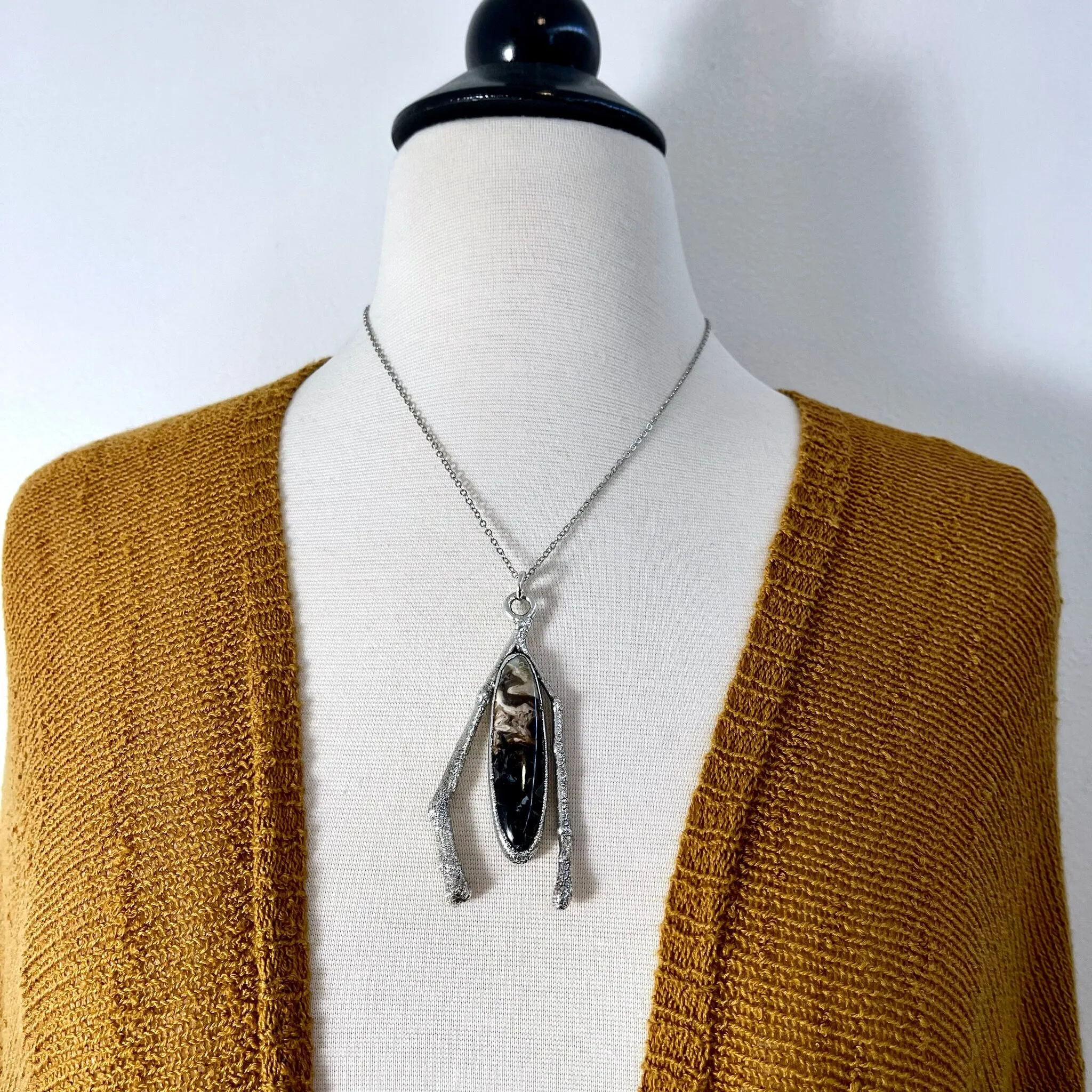 Sticks & Stones Collection- Palm Root Crystal Necklace in Silver /