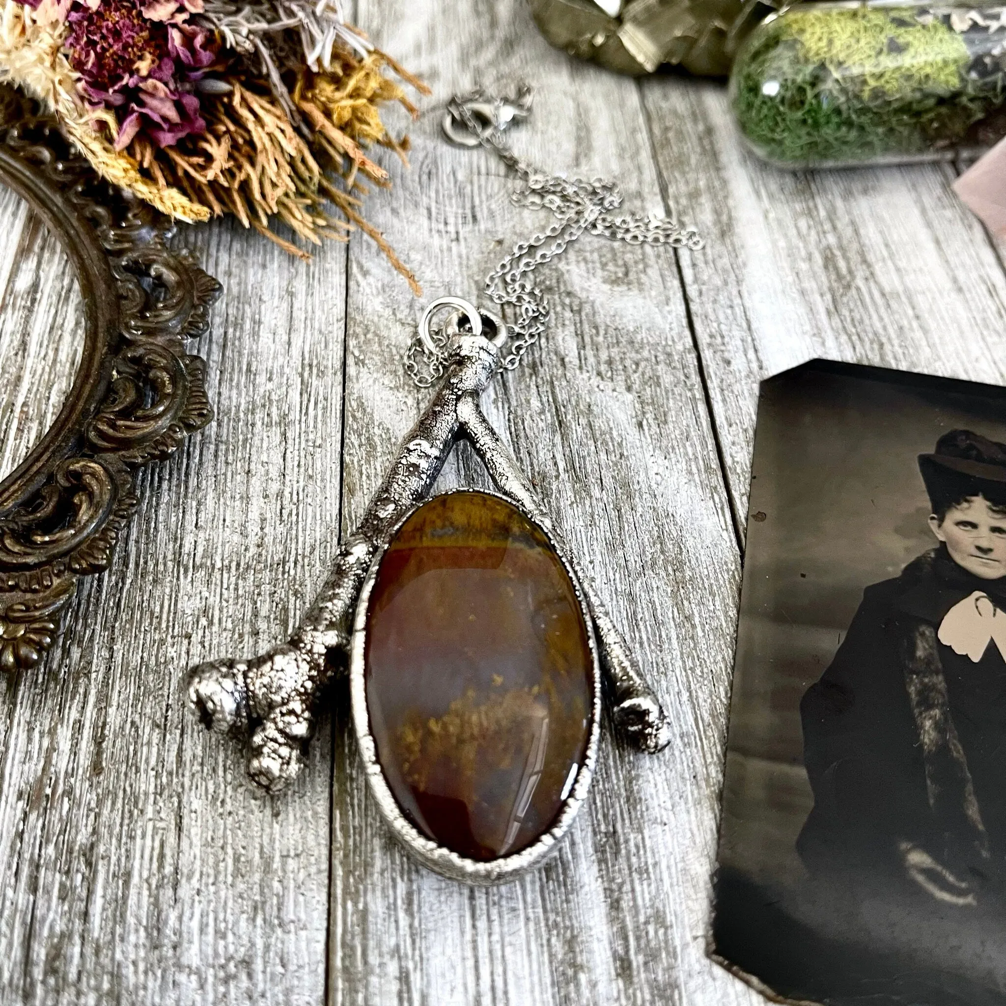 Sticks & Stones Necklace Fancy Moss Agate Pendant  /