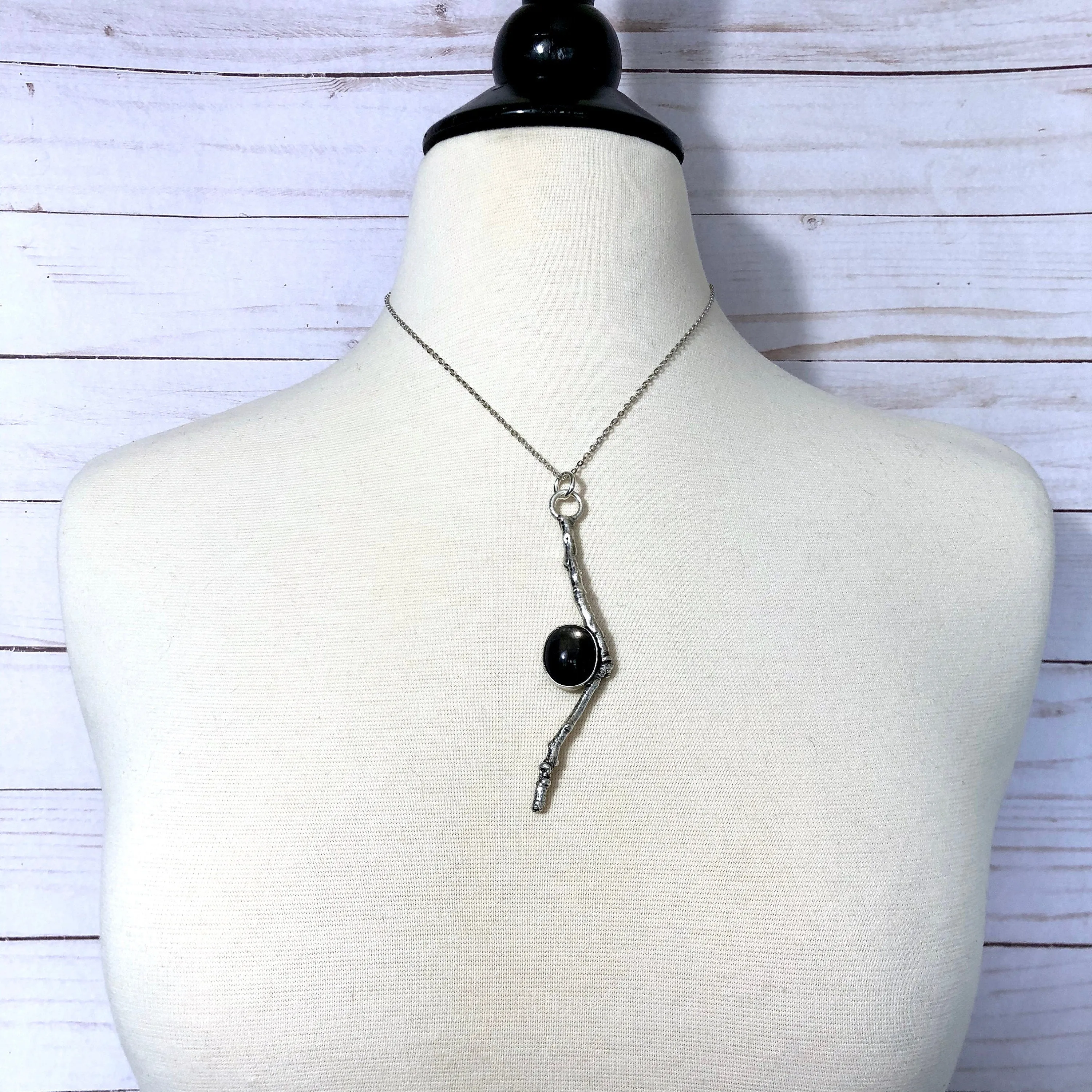 Sticks & Stones Necklace Pendant  / Crystal Necklace Black Star Sunstone Silver Necklace