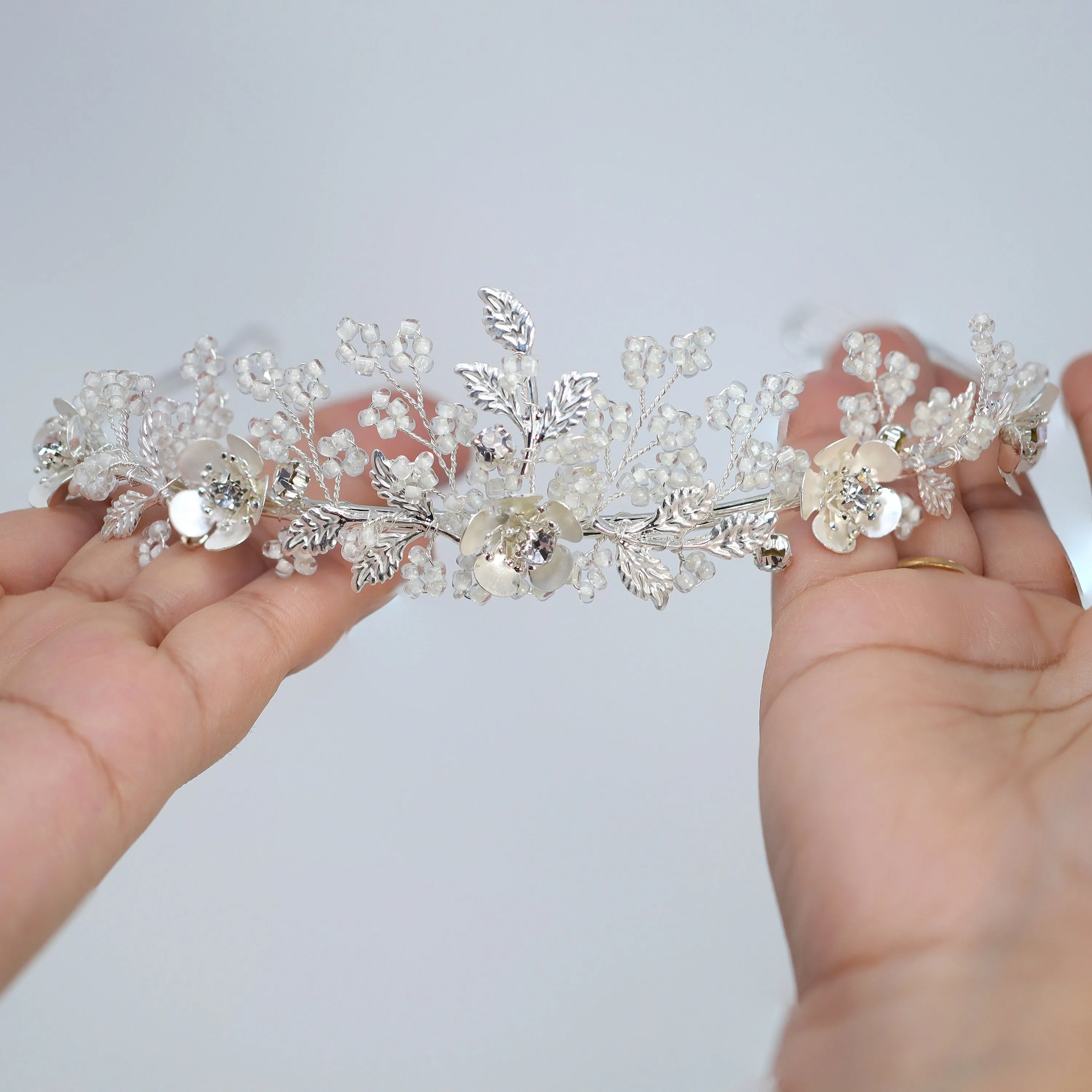 Swarovski Crystal Silver Floral Tiara , Long Bridal Jewelry Crystal Flower Tiara Bridal Earrings Statement Earrings