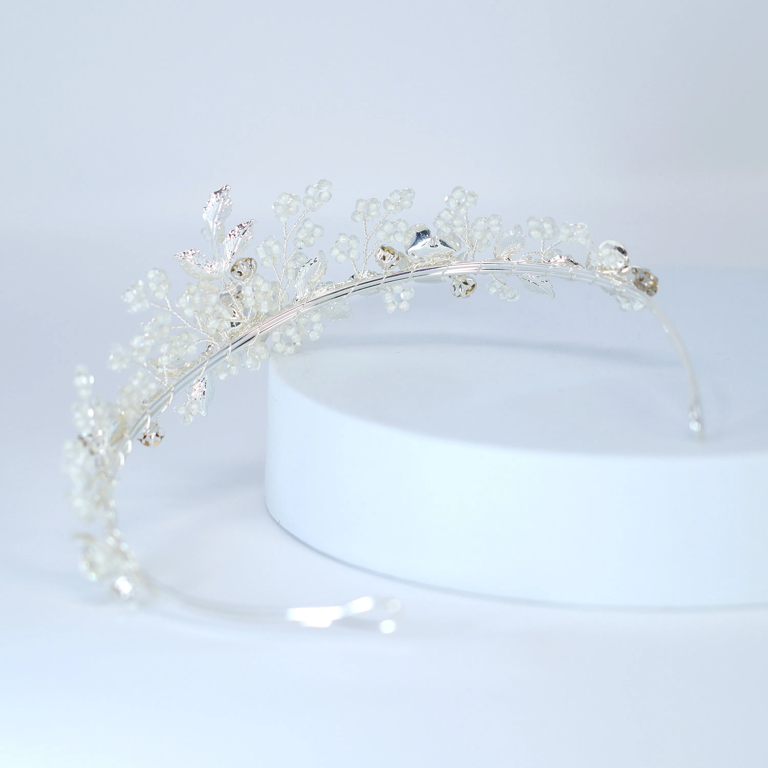 Swarovski Crystal Silver Floral Tiara , Long Bridal Jewelry Crystal Flower Tiara Bridal Earrings Statement Earrings