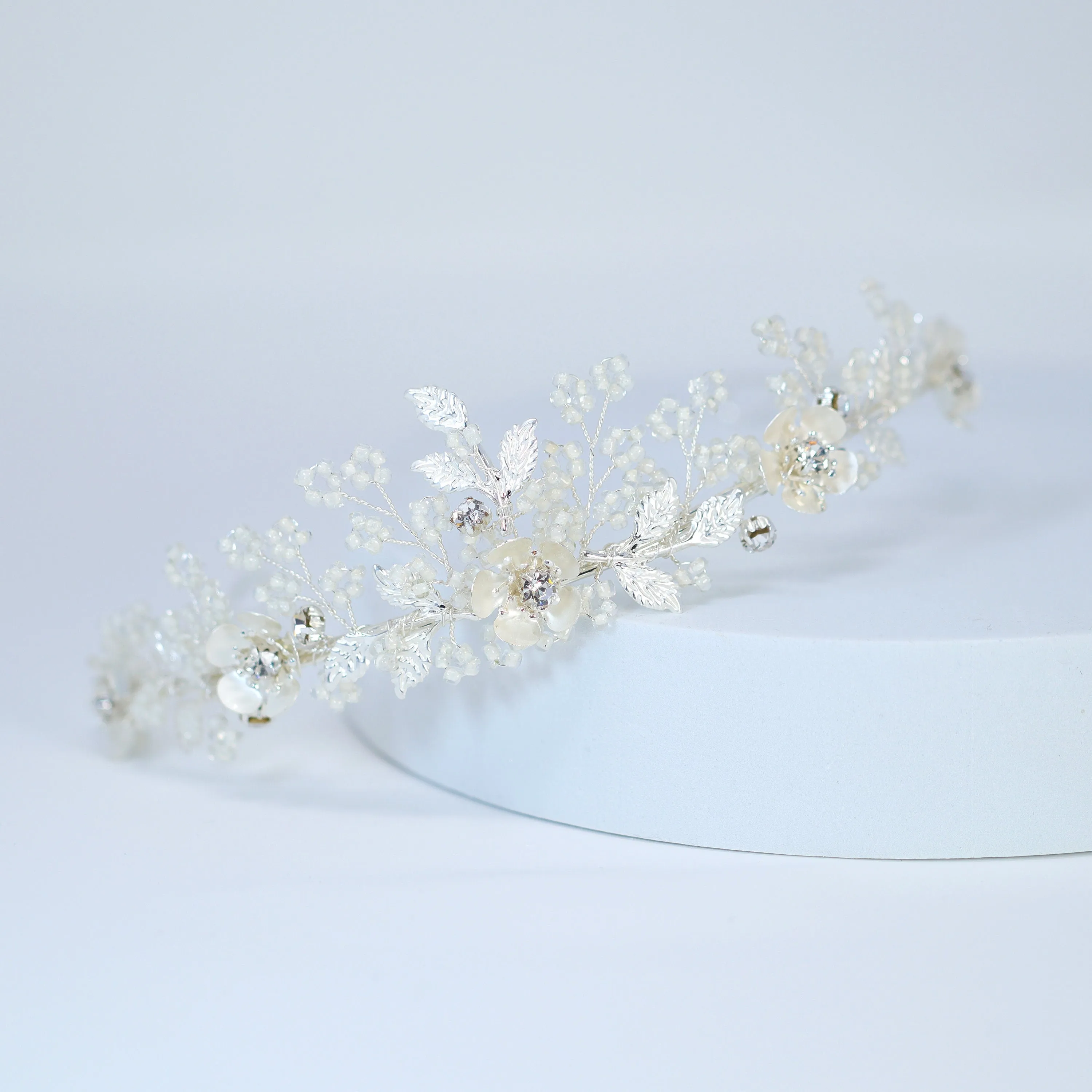 Swarovski Crystal Silver Floral Tiara , Long Bridal Jewelry Crystal Flower Tiara Bridal Earrings Statement Earrings