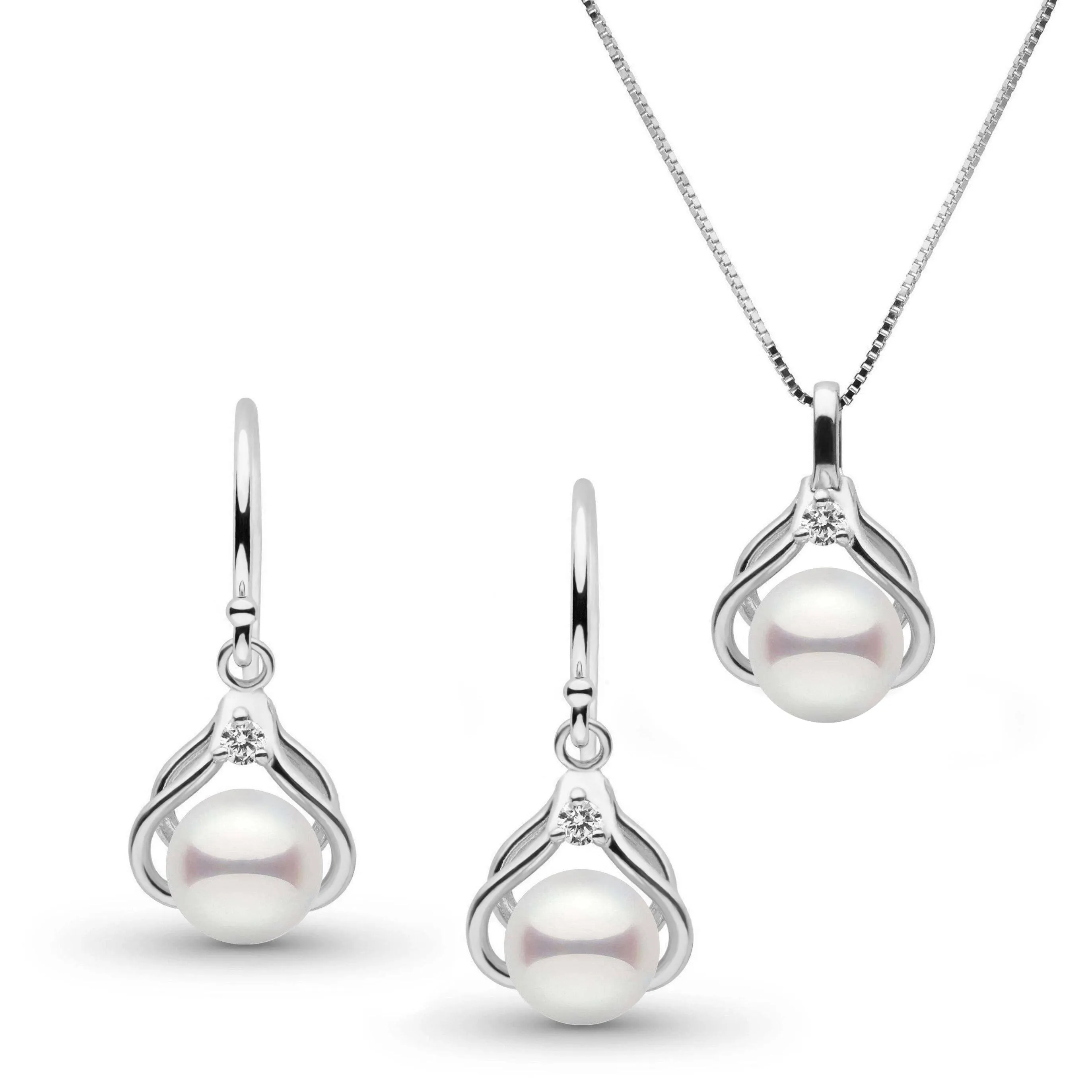 Tiara Collection Akoya Pearl and Diamond Pendant and Earrings Set