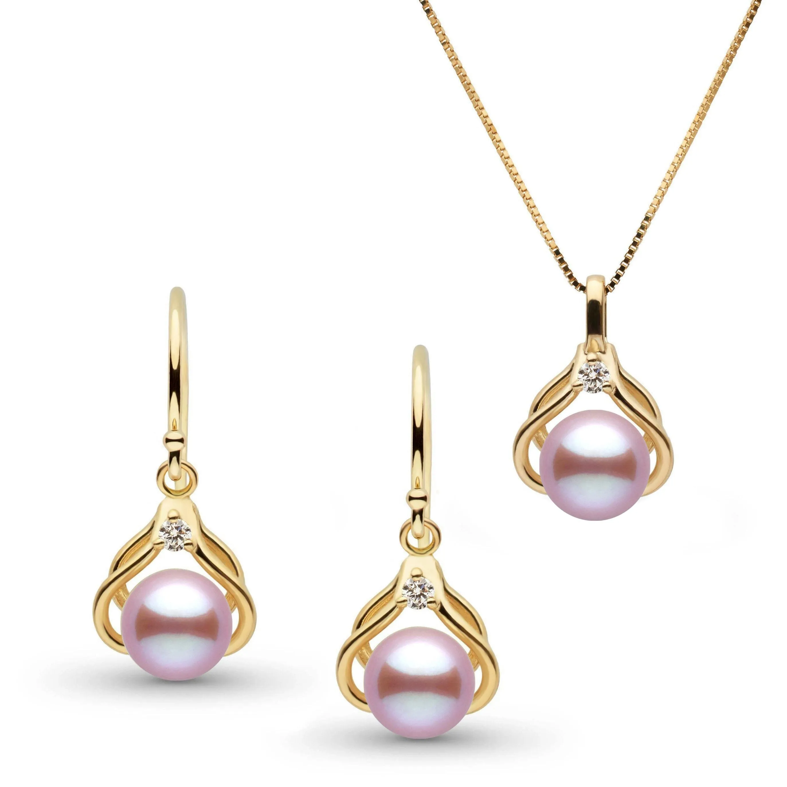 Tiara Collection Lavender Freshadama Pearl and Diamond Pendant and Earrings Set