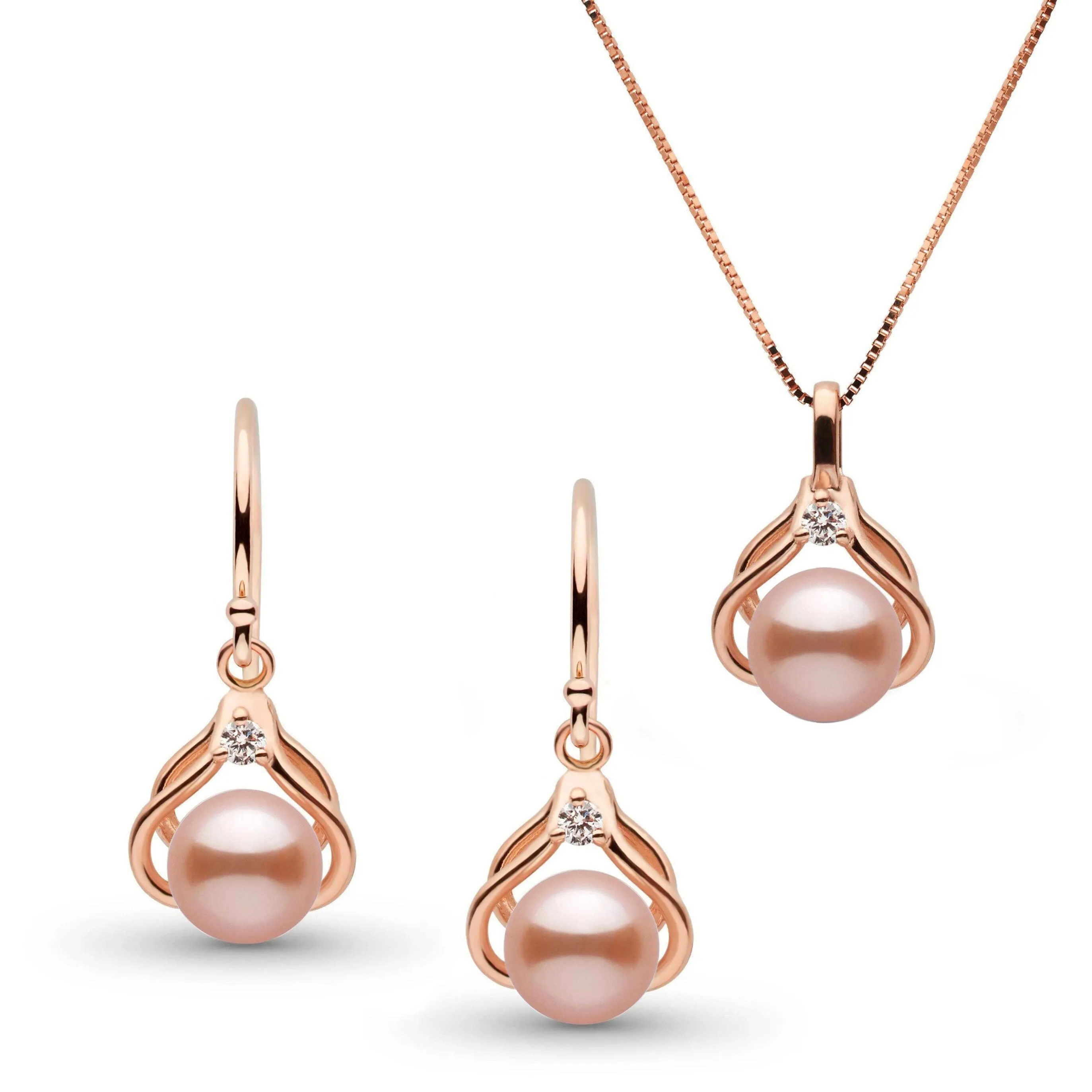 Tiara Collection Pink Freshadama Pearl and Diamond Pendant and Earrings Set