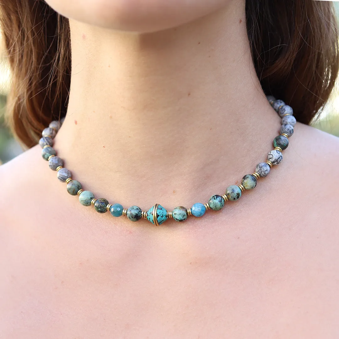 Turquoise and Jasper Mala Choker