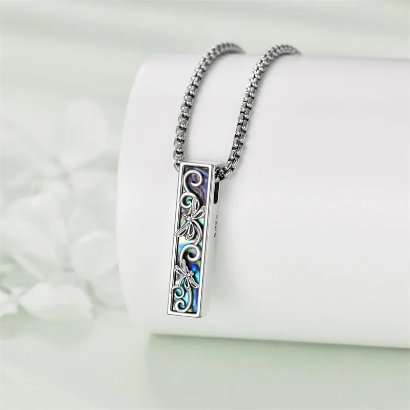 Urn Necklaces for Ashes Sterling Silver Abalone Shell 3D Bar Cremation Jewelry for Ashes Memory Jewelry for Women Men