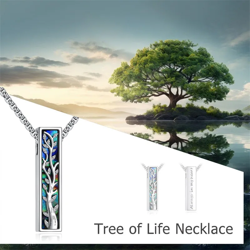 Urn Necklaces for Ashes Sterling Silver Abalone Shell 3D Bar Cremation Jewelry for Ashes Memory Jewelry for Women Men