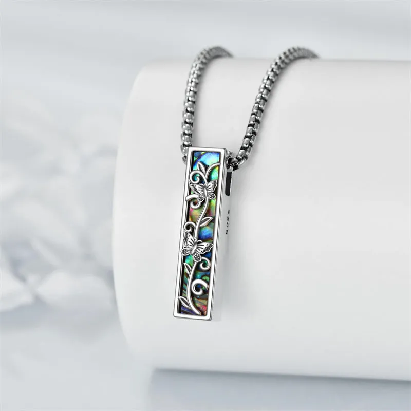 Urn Necklaces for Ashes Sterling Silver Abalone Shell 3D Bar Cremation Jewelry for Ashes Memory Jewelry for Women Men