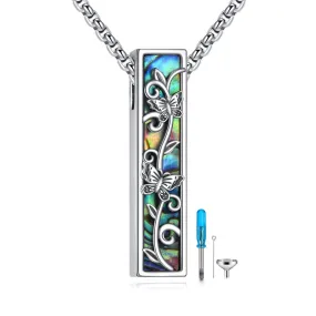 Urn Necklaces for Ashes Sterling Silver Abalone Shell 3D Bar Cremation Jewelry for Ashes Memory Jewelry for Women Men