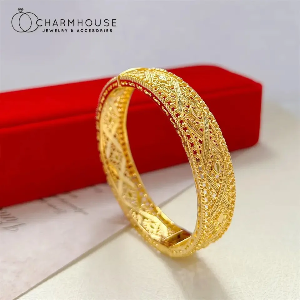 Women's Hand Bracelets Gold Color Exquisite Round Cuff Bangle Bracelet S4292589